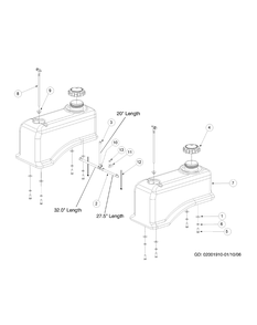 Fuel Tank Assembly Diagram and Parts List for M72-GN33 53CB5FJZ750-33HP-OHV Cub Cadet Lawn Tractor